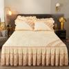 Winter Lace Velvet Fitted Sheet, Bed Skirt, Integrated Bedspread, Removable and Washable Quilted Short Plush Full-cover Plush Bed Cover