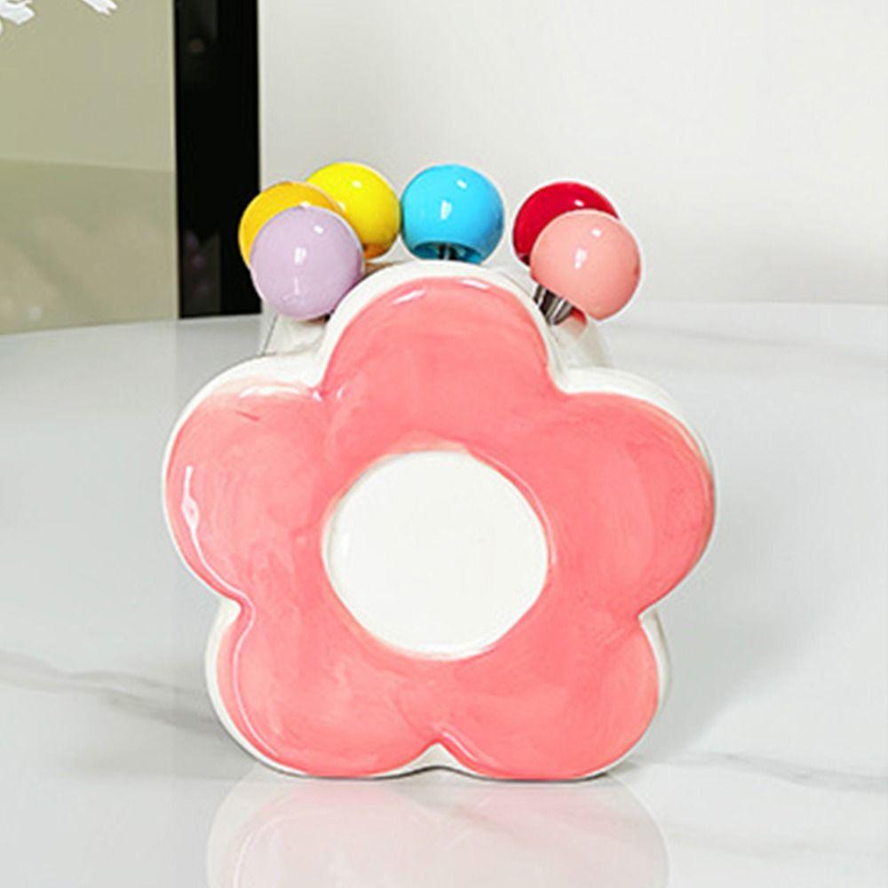 Flower Shaped Dessert Forks Portable Cute Toothpick with Holder  Kitchen Supplies