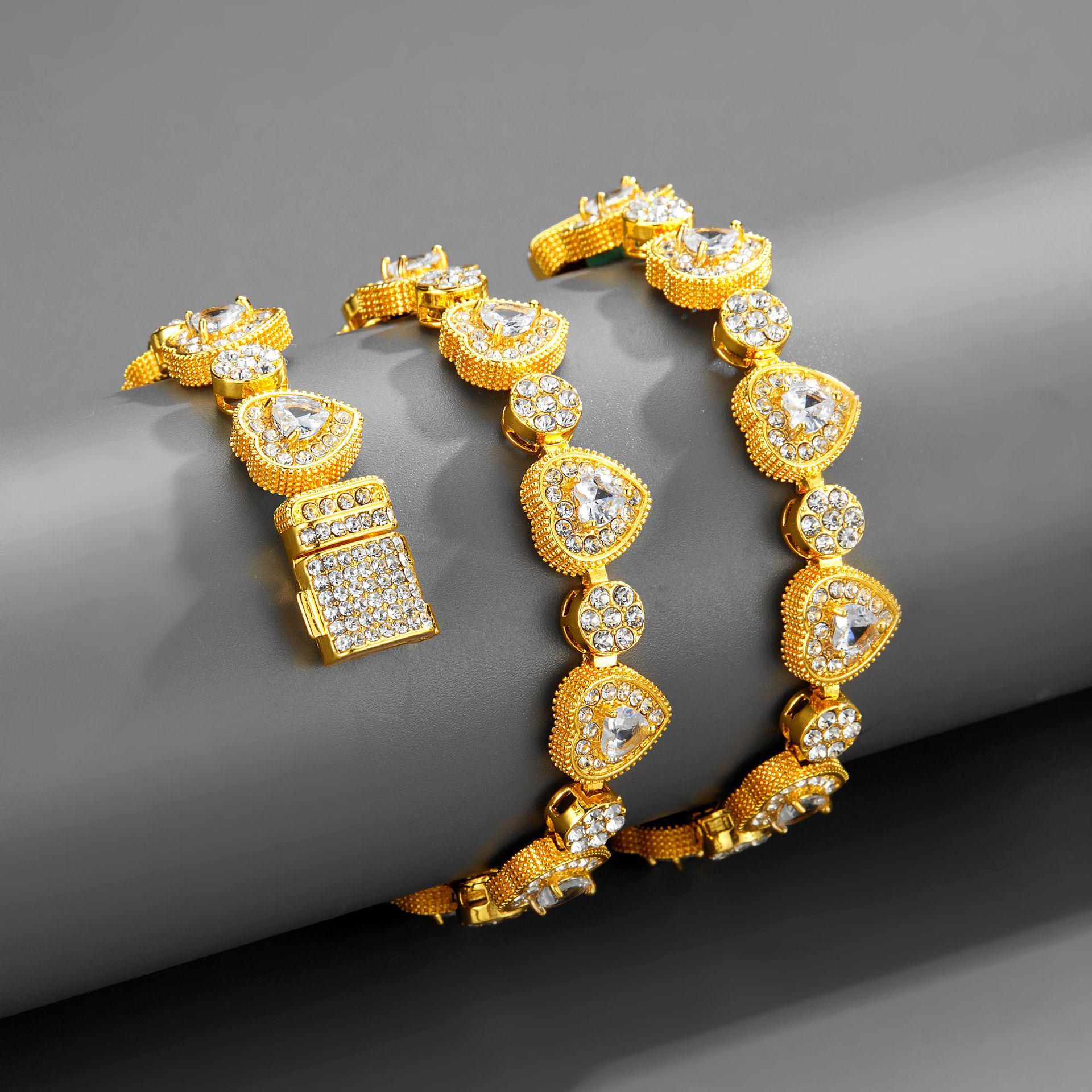 Trendy European & American Fashion Gold/Silver Cuban Heart Diamond Candy Necklace