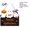 Black Orange Party Props Halloween Ghost Door Sign Cute Ghosts Wooden Hanging Wreath Rustic Happy Witch Broom Bat Sign Welcome for Home Wall