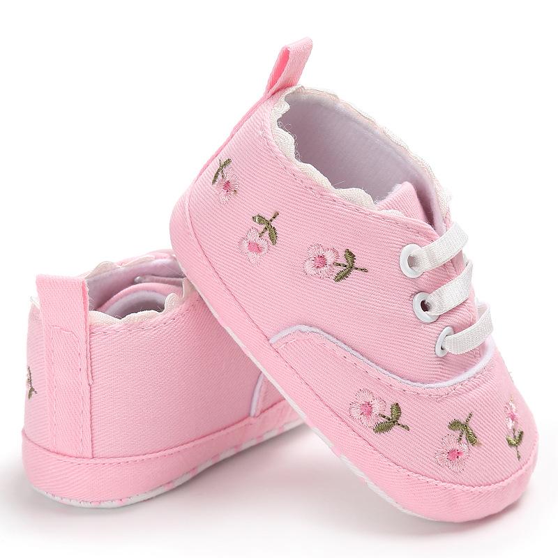 Floral Embroidered Soft Sole Non-Slip Baby Walking Shoes Toddler Canvas Sneakers for Boys Girls