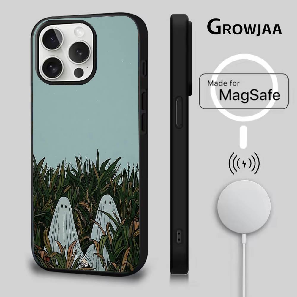 Cute Ghost Phone Case For iPhone 16e,16,15,14,13,12,11,Plus,Pro,Max,Mini Magsafe Magnetic Wireless Charging