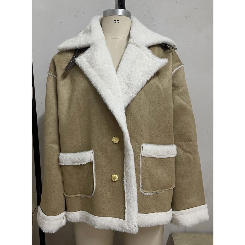 2026 New Women's Faux Fur Collar Jacket, Winter Warm Plush Cozy Casual Outwear with Fashionable Lapel Design for Cold Weather