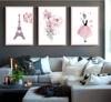 Fuji Player Wall Sticker Pink Flower Eiffel Tower Paris Girl Nordic Interior Poster Wall Decoration M0217