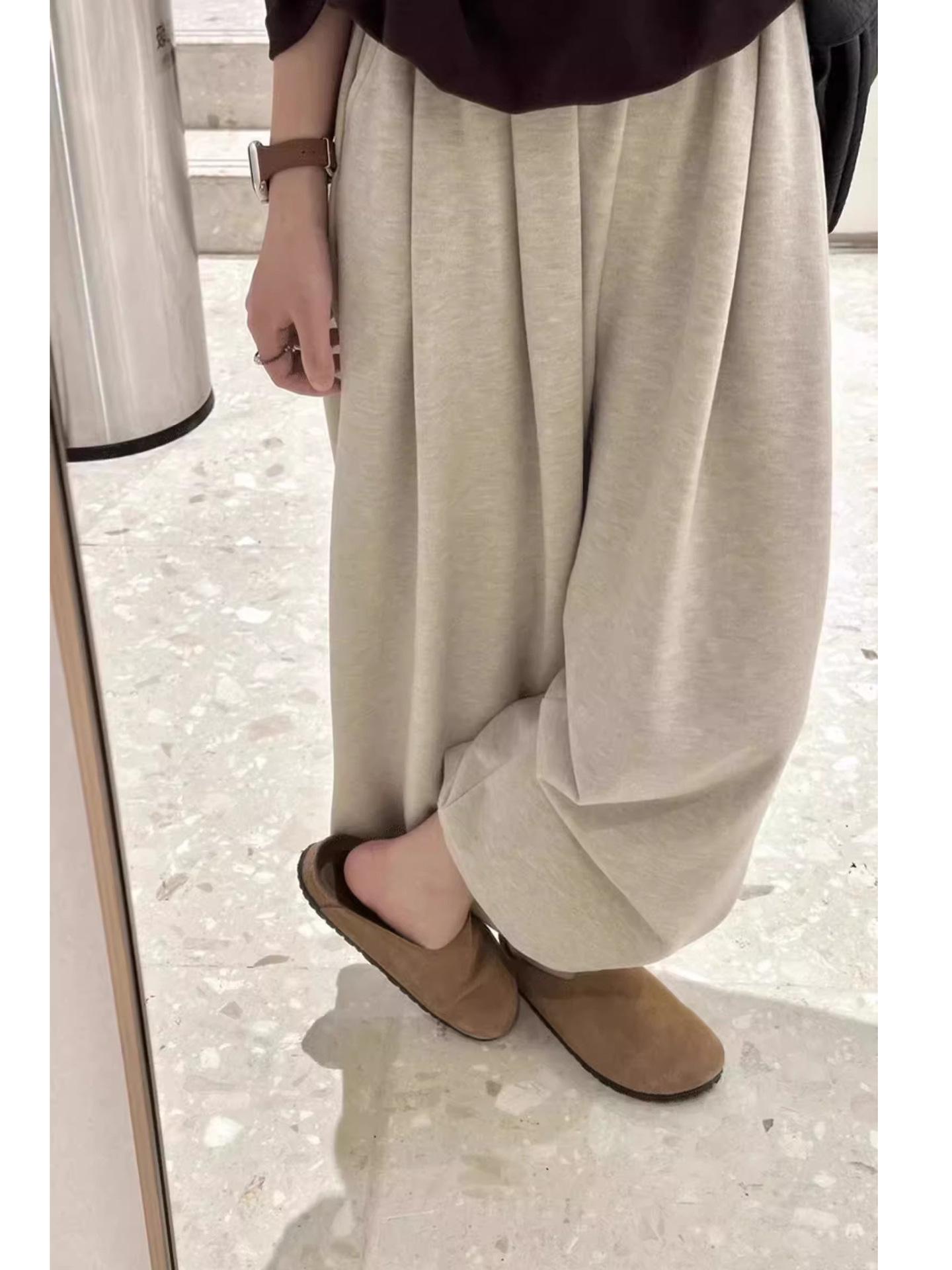 

Autumn/Winter Maternity Oatmeal Wide-Leg Pants: High-Waist, Loose-Fit, Thickened with Fleece-Lining