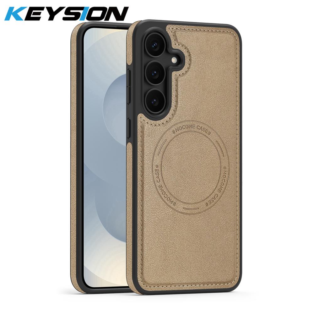 KEYSION Retro PU Leather Case for MagSafe for Samsung Galaxy S22 S23 S24 Ultra 5G S23+ S24 FE Magnetic Shockproof Phone Cover
