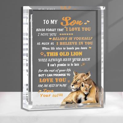 Inspirational Plaque with Lion Motif and Loving Quote for Son, Ideal for Graduation, Back-to-School, Bedroom Decor, Home Tabletop Decorations, Nurser