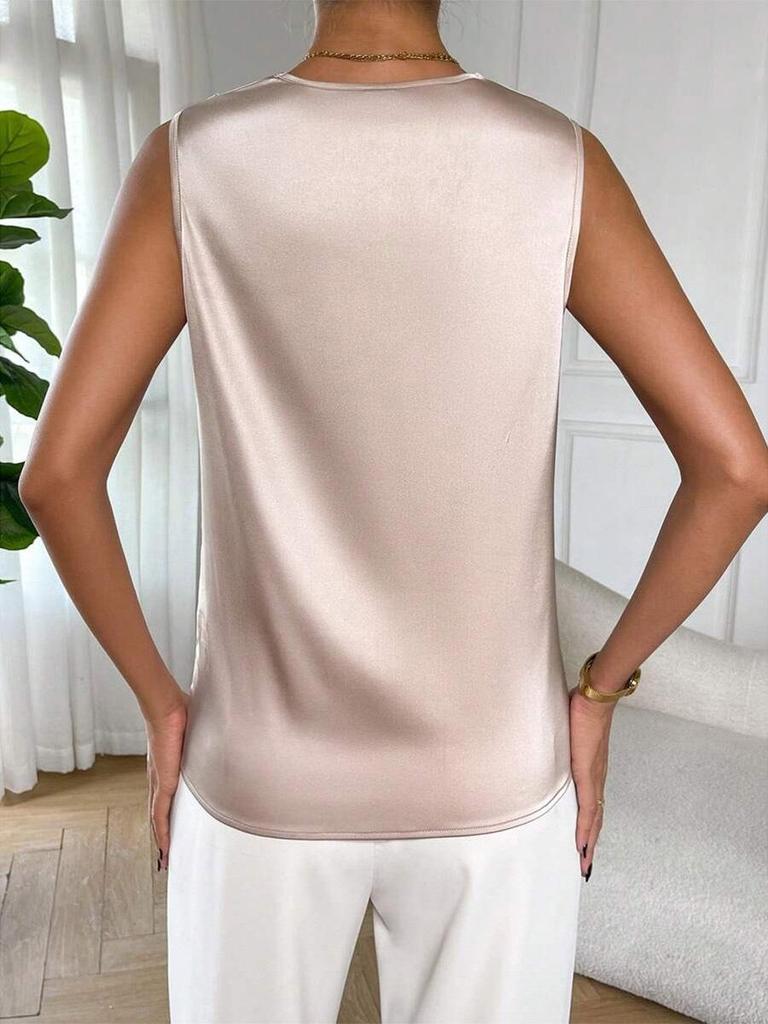 Women's Cross-Border Satin Pleated Sleeveless Shirt - Spring/Summer