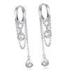 Silver Hoop Earrings with Hanging Crystals, 925 Silver Studs