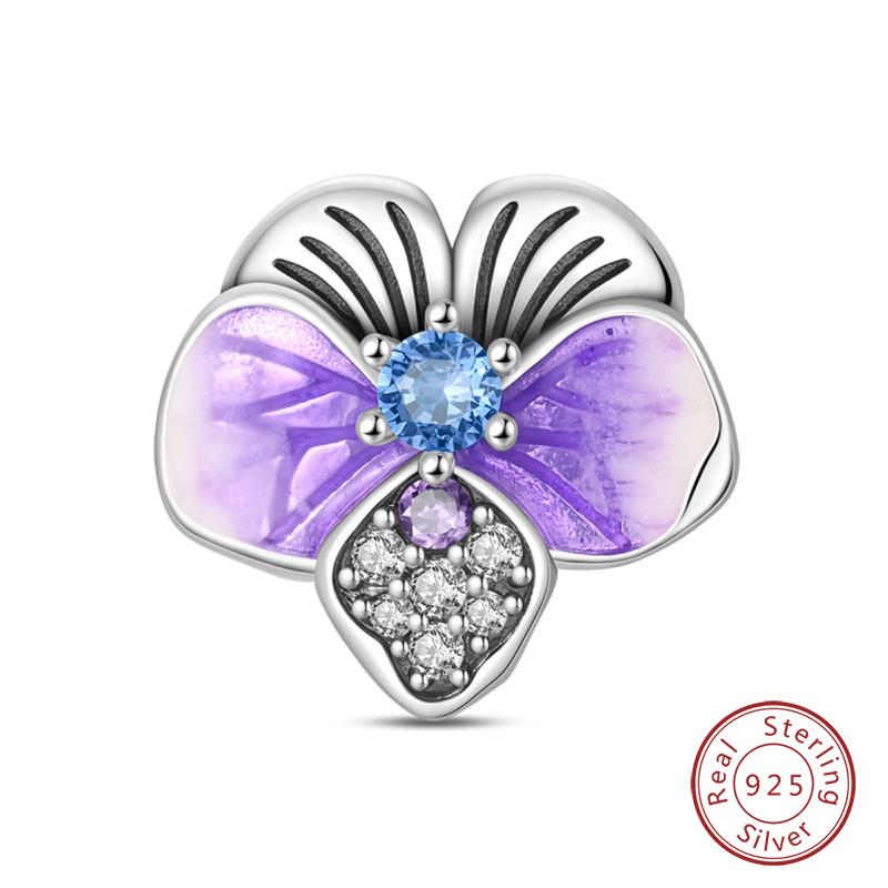 Purple Series Charms Beads 925 Silver Butterfly Firefly Spirit Snake Charm Fit Bracelet Woman DIY Jewelry