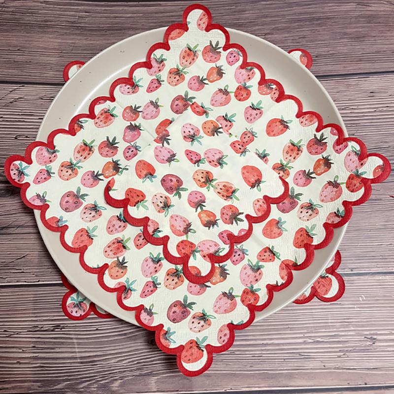 SCIONE Red Strawberry Printed Trim Cocktail Paper Tissue Bar Party Paper Party Atmosphere Flower Paper Tissue