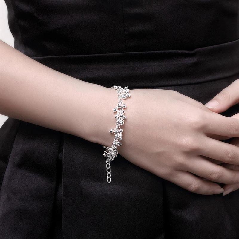925 Sterling Silver Náramky Přívěsky Korálkový Řetízek Móda Roztomilé Pěkné Ženy Hrozny Náramek Svatební Šperky
