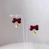 Retro French Red Velvet Bow Earrings - Festive Christmas Studs