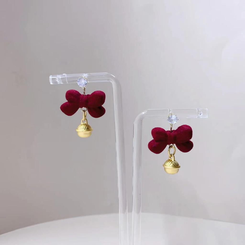 Retro French Red Velvet Bow Earrings - Festive Christmas Studs