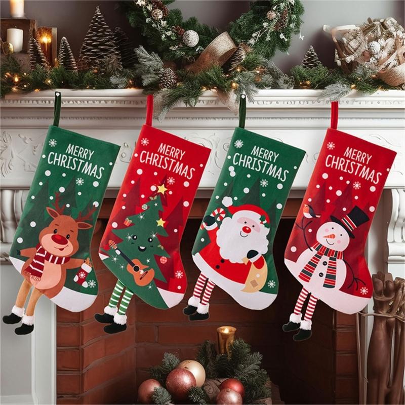 Stylish Christmas Stockings with Plush Texture for Seasonal Fireplaces Hangings Checkered Holiday Decors