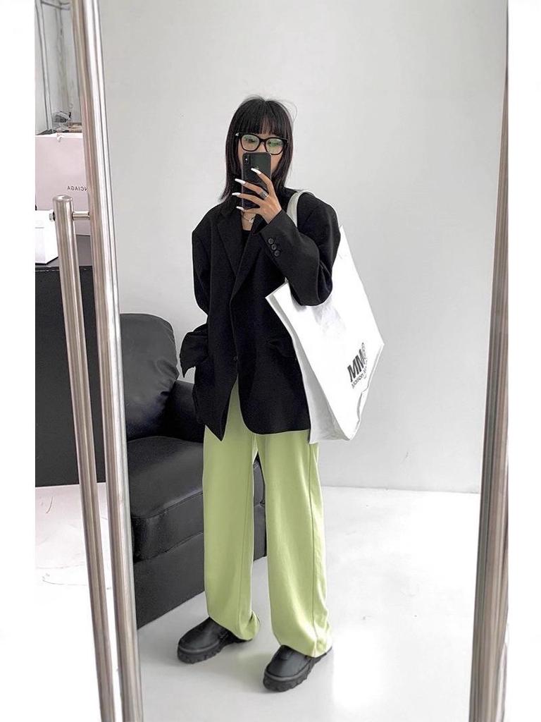 High-End Korean Style Black Suit Jacket for Petite Women - Loose, Thickened Fabric for Autumn and Winter