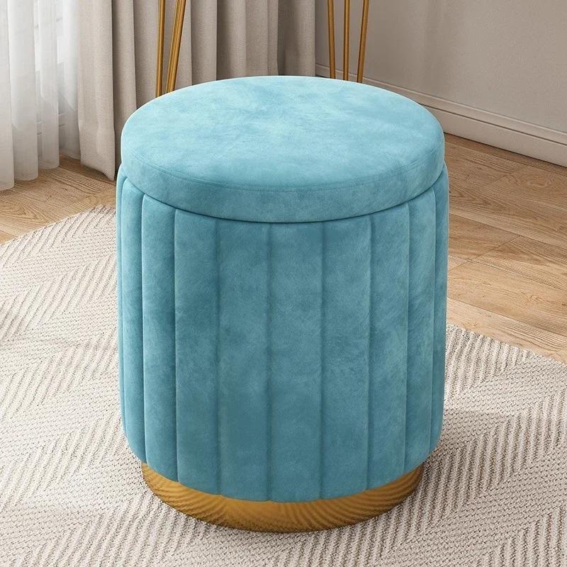 Luxury Vanity Makeup Stool Round Dressing Chair with Storage Upholstered Bench for Bedroom Modern Side Stool Furniture