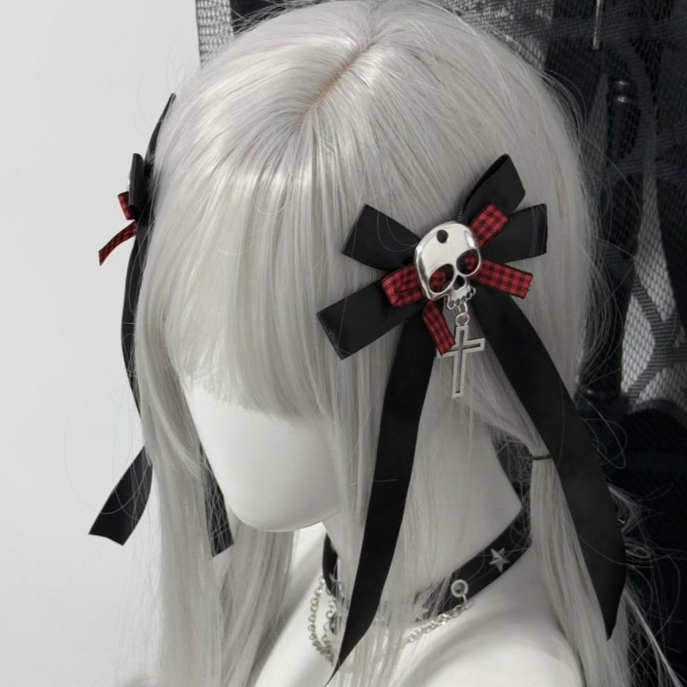 Cross Decorative Bow Skull Side Clip Y2K Hair Accessories Dark Ponytail Braid Hair Clip  Party