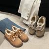 Women's 2024 Warm Velvet Cotton Shoes: Autumn/Winter, Versatile Casual Bean Shoes, Round Toe, Thick Sole, Front Lace-up.