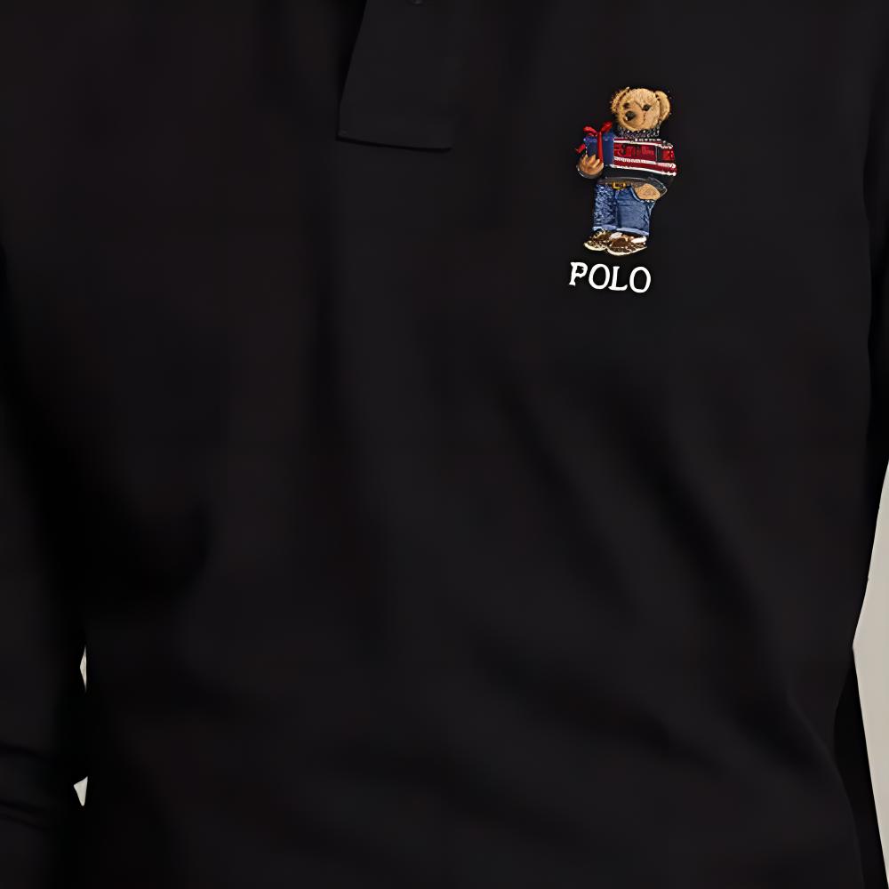 Polo Ralph Lauren Custom Slim Fit Polo Bear Polo Shirt Solid Color Square Collar Casual Long Sleeve Polo Shirt Men Tops Black MNPOKNI16823216