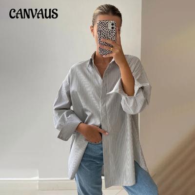 Gestreiftes Hemd für Damen, Frühling und Herbst, einfache, versteckte Knöpfe, langärmelige, gestreifte Strickjacke