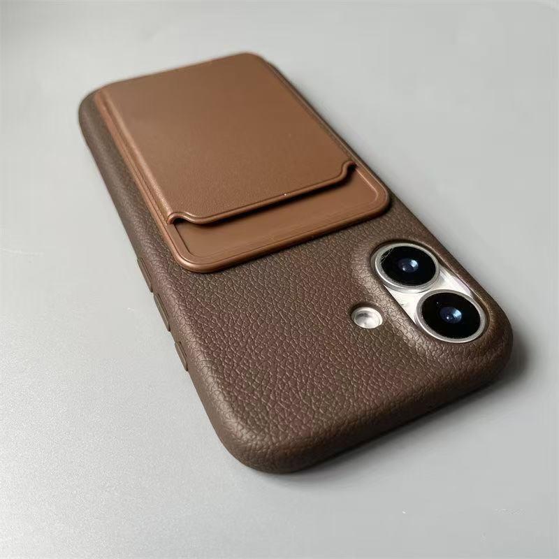 

Lychee Leather Card Holder Phone Case for Apple 17 Pro Max/16 Pro/15/14 Plus/13 - Frosted Finish 16 Pro