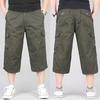 Men Breathable Capri Pants Color Straight Solid Pocket  Trousers