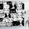 Schwarze Linie Katze Duschvorhänge Waschbarer Stoff Polyester Für Badewanne Kunst Badezimmerdekor Trennwand Mit Haken Aufhängen Wasserdicht