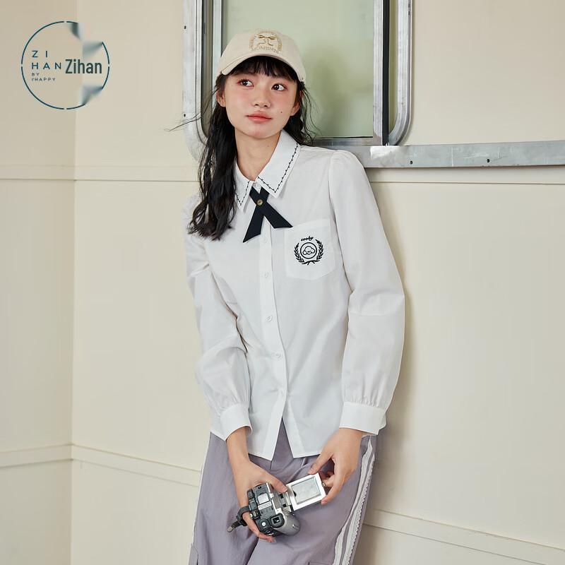 ZIHAN Women s Bow Tie Embroidered Long Sleeve Shirt S