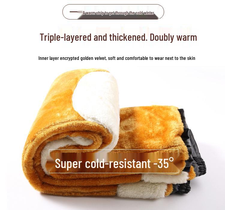 Men's Double-Layer PU Leather Motorcycle Pants with Knee Pads and Waist Support, Fleece-Lined for Warmth