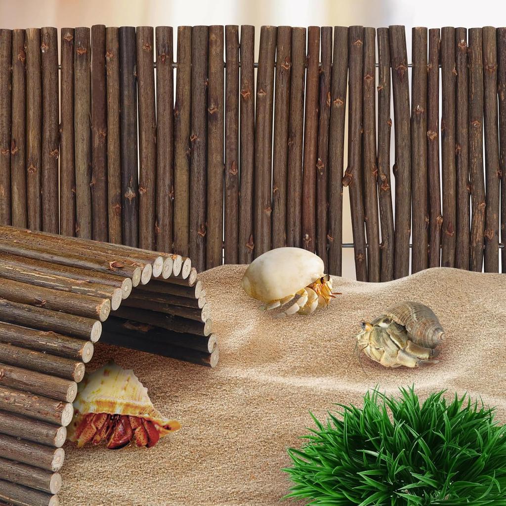 2PCS Reptile Hideout Hermit Crab Bendable Bridge, Wooden Hermit Crab Hideout Climbing Toys, Reptile Tank Habitat Decor Hiding Hut for Lizards, Mice,