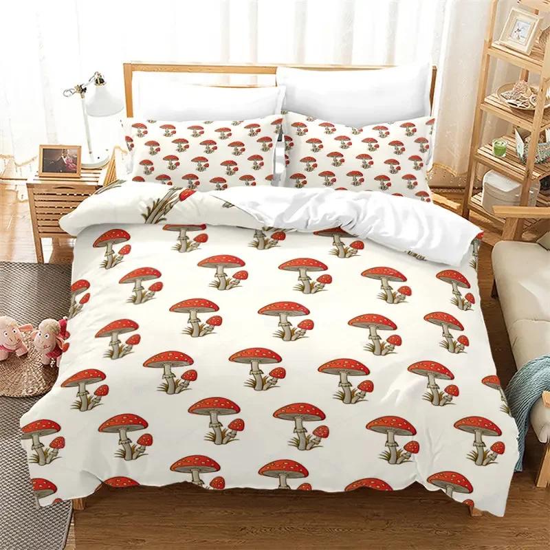Pilz Bettbezug Bunt Niedlich Cartoon Bettwäsche Set Einzelbett Doppelbett King für Teenager Jungen Mädchen Kinder Kawaii Botanische Pflanze Steppdeckenbezug