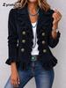 Blazer da Donna in Velluto con Risvolti e Chiusura a Bottoni per Abbigliamento Formale Autunno Inverno