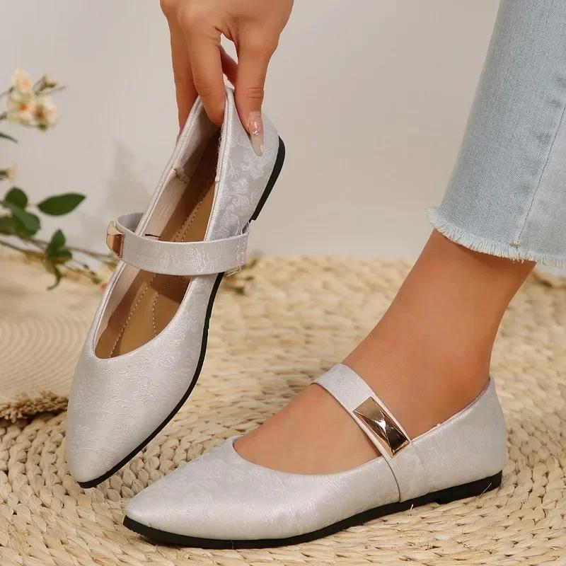 Pointed Toe Socks Women Flats Flat Chunky Single Shoes with A Line Mary Jane Shoes 2024 French Gentle Four Seasons Heel Shoes