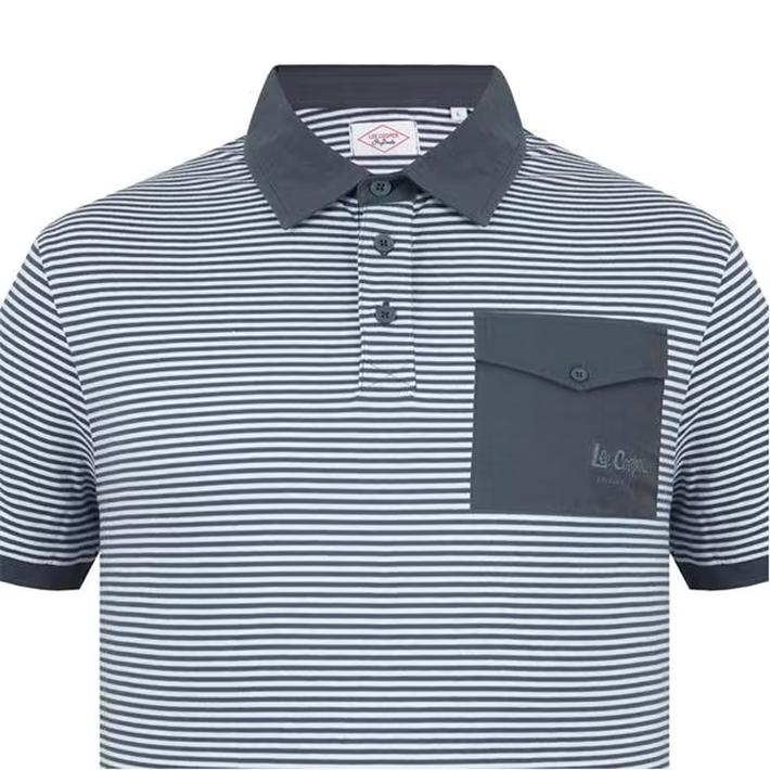 Lee Cooper Men's Dark Gray Polo T-Shirt with White Stripes, Size XXL
