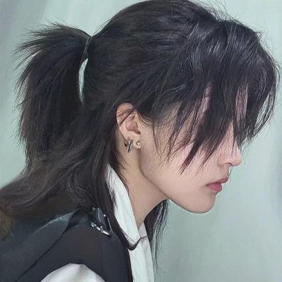 Z Samurai Erkek Kore Anime Kurt Kuyruğu Mullet Peruk - Trend, Kabarık, Doğal Bir Görünüm İçin Kısa Saç
