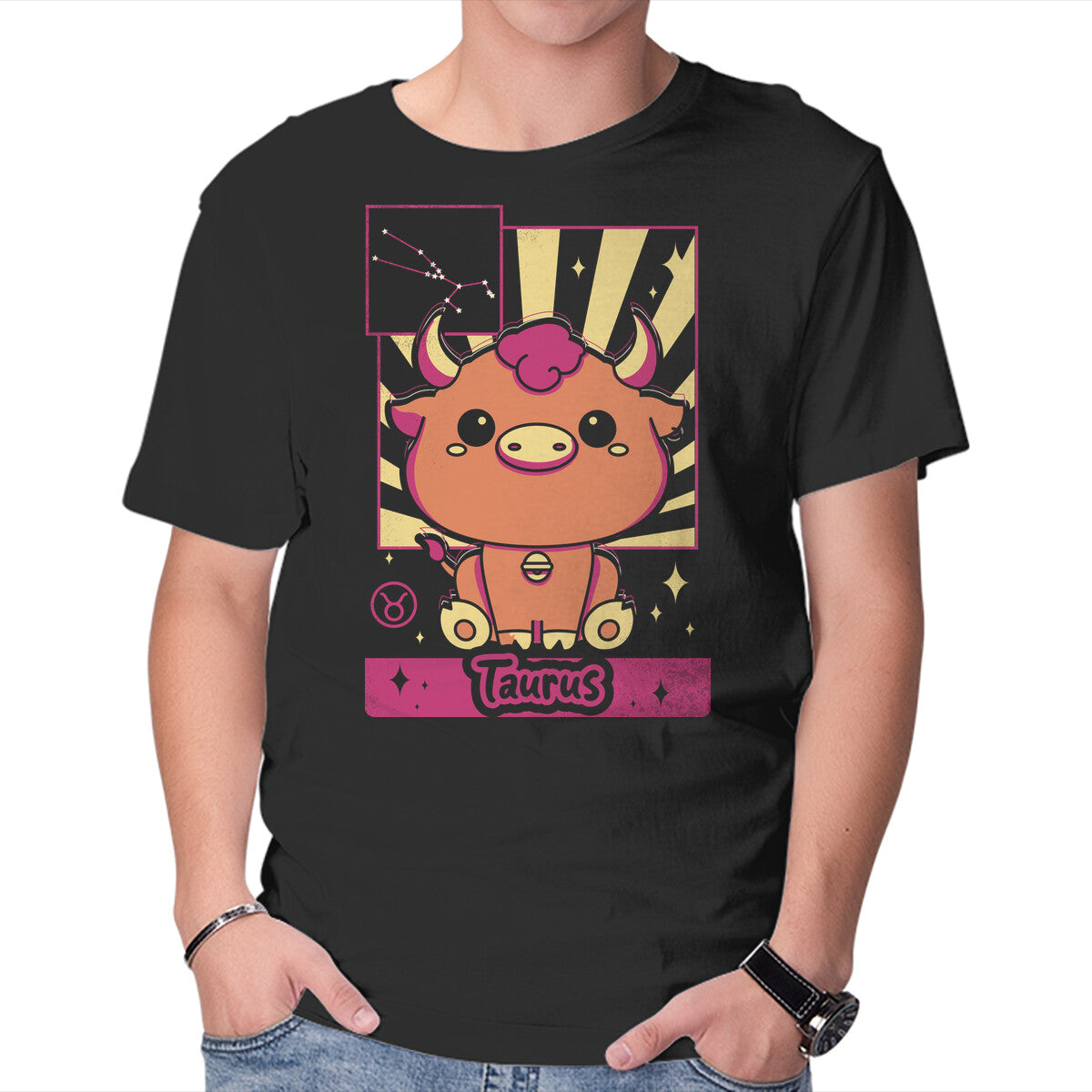 Unisex Crew Neck T-Shirt Kawaii Zodiac Taurus Graphic Short Sleeve Casual Tee S