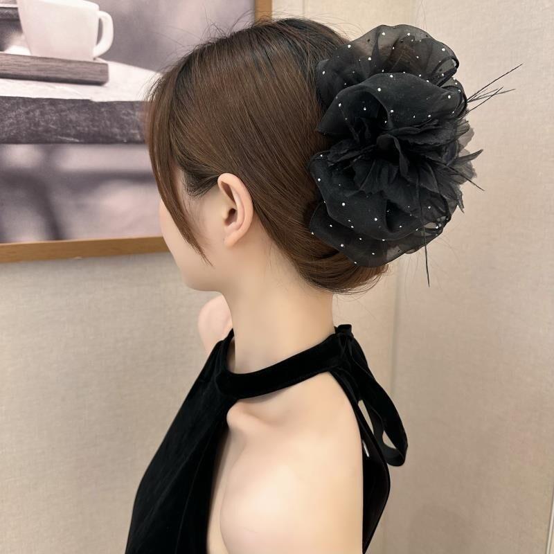 

Черные большие заколки-крабы для волос с бантом, заколки-крабы для женщин, девушек, с перьями, блестящие, с бантом-бабочкой, держатель для хвостика, зажимы для волос, аксессуары для волос, новые