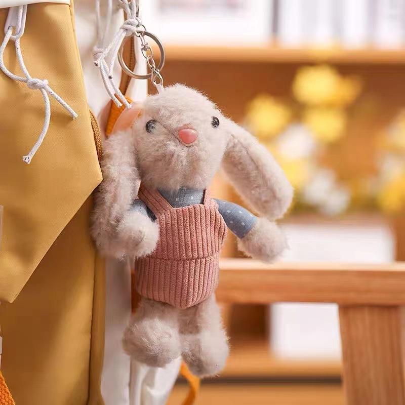 

Cute Clothes Bunny Keychain Charm 16cm Plush Long-Eared Rabbit Key Chain Backpack Car Bag Decoration Car Key Ring Girls Gifts розовый