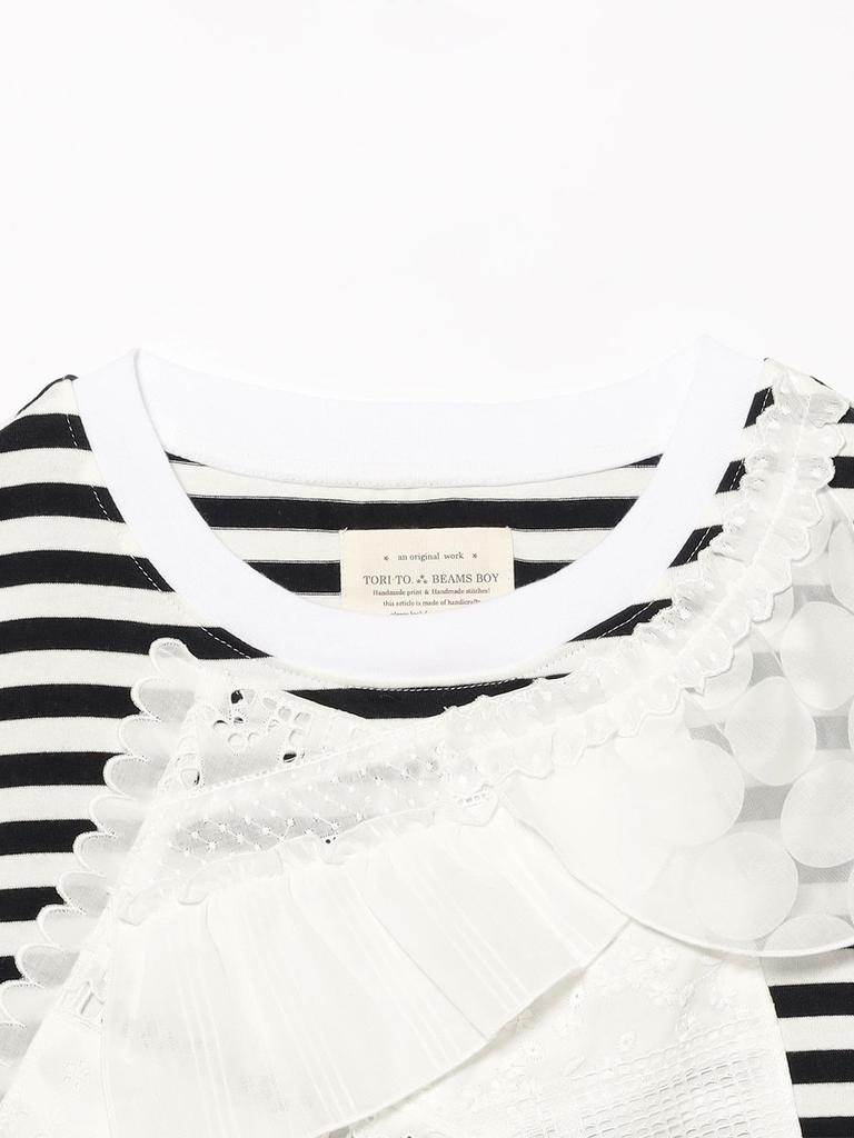 Beams Boy Tee Bias Frill Big One Size S/S [Special Order] TORI-TO T-Shirt, Women's, Black/White,