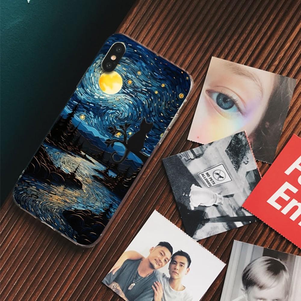 Cartoon Animal Black Cat Oil Painting Phone Case For IPhone 16 15 14 13 12 Mini 11 Pro XS Max X XR SE 6 7 8 Plus Silicone Cover