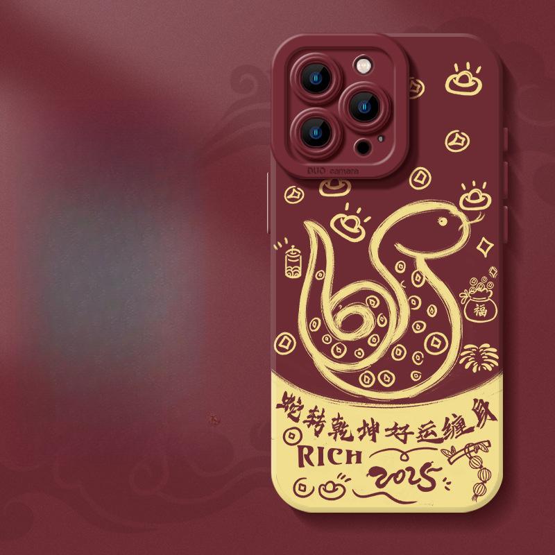 New Year Snake Greedy for Money Apple 16 Mobile Phone Case 14 Protective Case 12iphone15promax Anti-fall 13mini