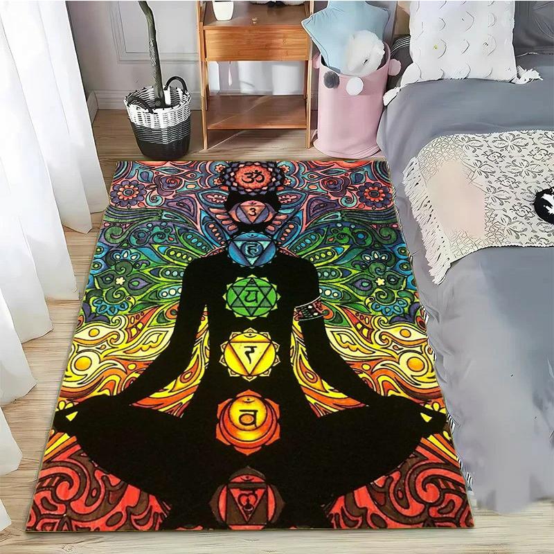 

Rainbow 7 Chakra Mandala Bohemia Area Rug,Carpet Rug for Living Room Bedroom Sofa Doormat Decor,Yoga Soft Non-slip Floor rugs 40x60cm