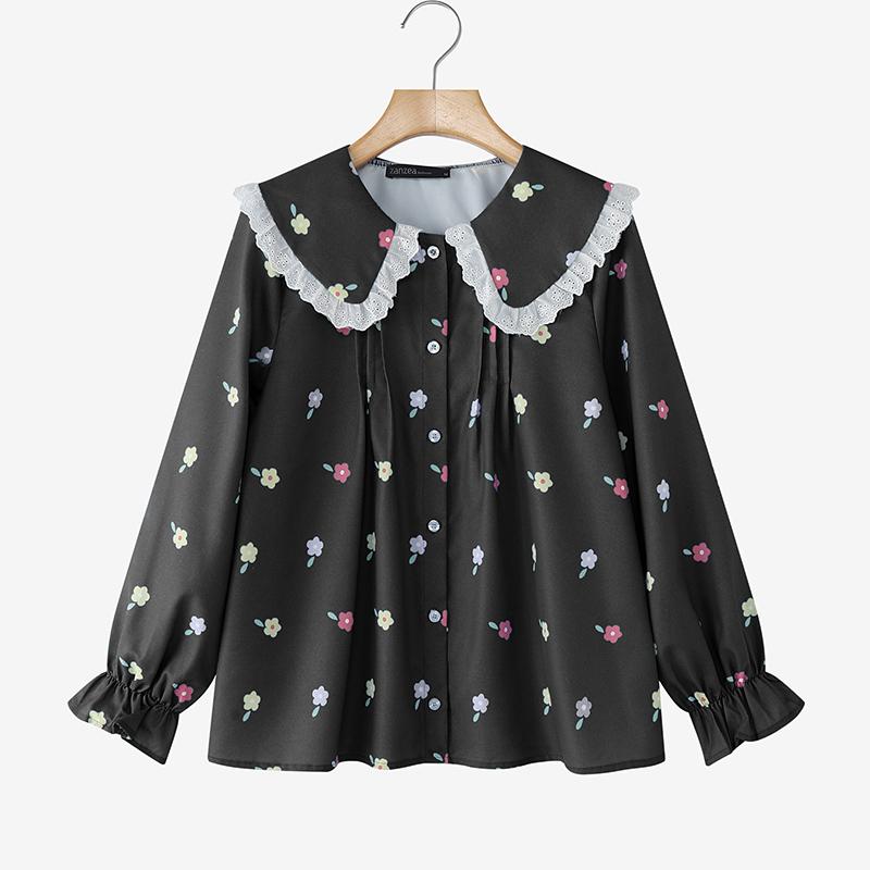 ZANZEA Women Casual Doll Collar Loose Long Sleeve Floral Blouse