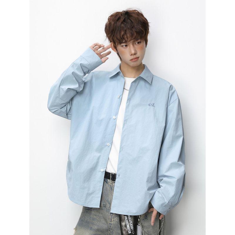 Wassup Japanese Style Youth Workwear Shirt for Men, Autumn Solid Color Loose Long-Sleeve Shirt, Casual Versatile Jacket for Women