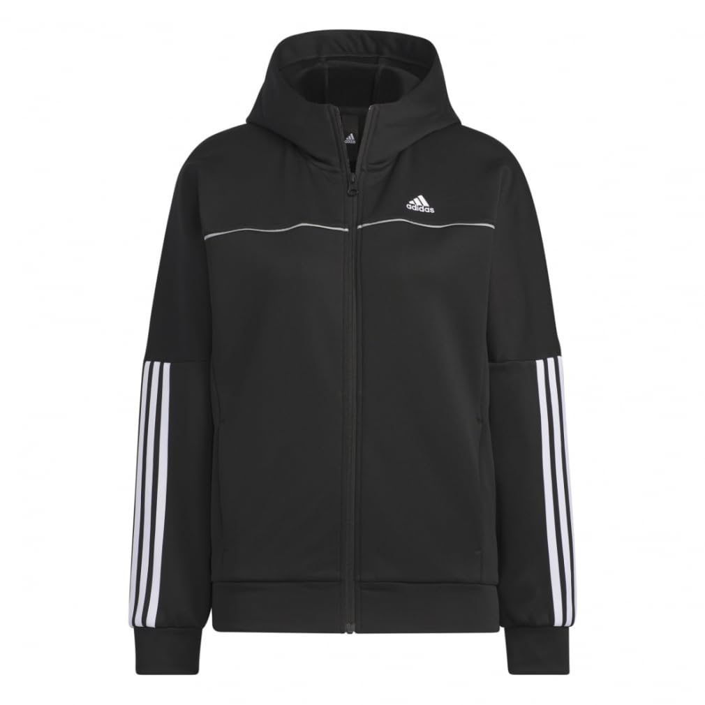 Adidas KNV55 Fleece Hoodie Black Size Women's Women's Loose-Fit Full-Zip Sweatshirt, (IT6099), J/M