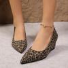 Wedge Heel Single Shoes New Spring and Summer Leopard Print Pointed Head Comfortable Shallow Mouth Square Buckle Rhinestone Shoes