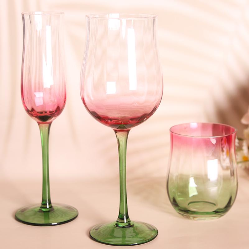 Flowers Vertical Goblet High Value Pink Blue Gradient Champagne Cup Red Wine Glass Dessert Cold Water Cocktail Glass Cup