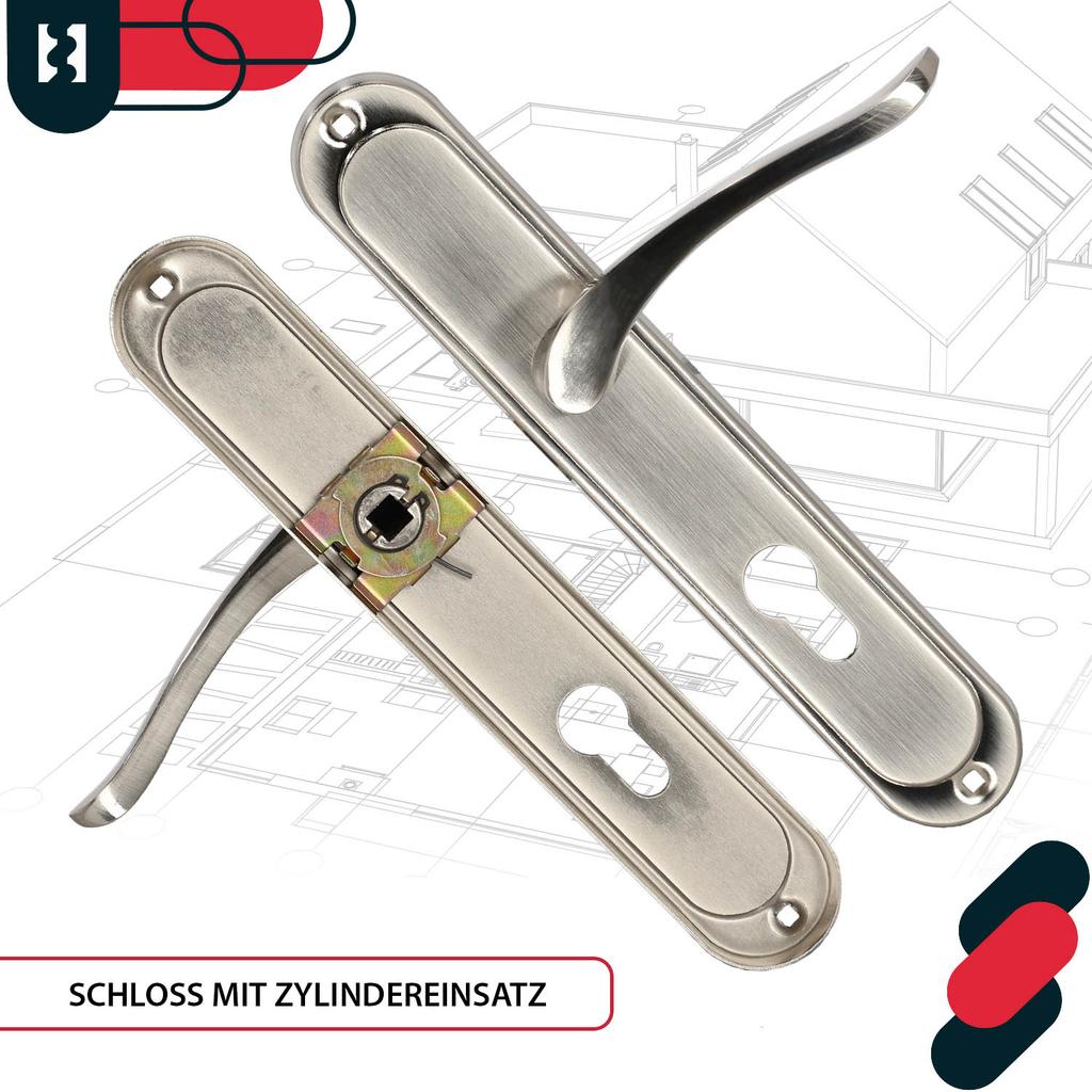 Door Handle Long Plate for Cylinder Insert Classic Satin 72