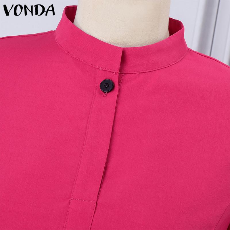 VONDA Kvinner Mote Stand Krage Langermet Ensfarget Ruffle Hem skjortekjoler